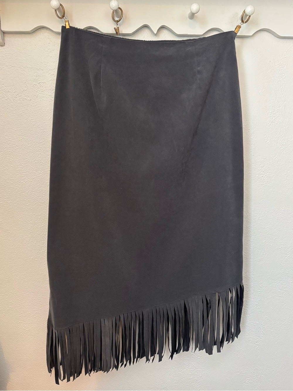 Vintage Denim & Co Faux Suede Fringe Midi Skirt Large Western Boho Fall